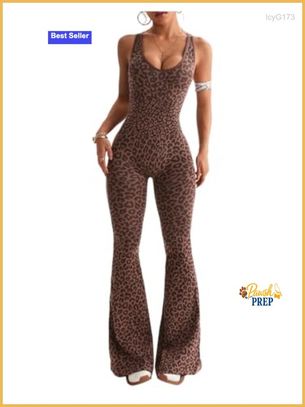 Cheetah Print Flared Jumpsuit Sleeveless Backless Yoga One Piece
